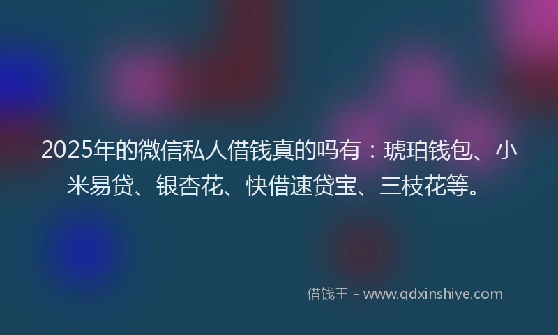 2025年的微信私人借钱真的吗有：琥珀钱包、小米易贷、银杏花、快借速贷宝、三枝花等。