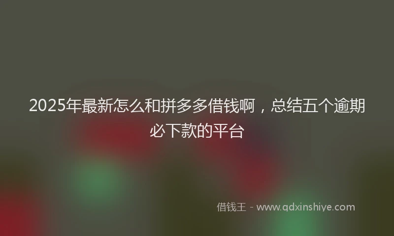 2025年最新怎么和拼多多借钱啊，总结五个逾期必下款的平台