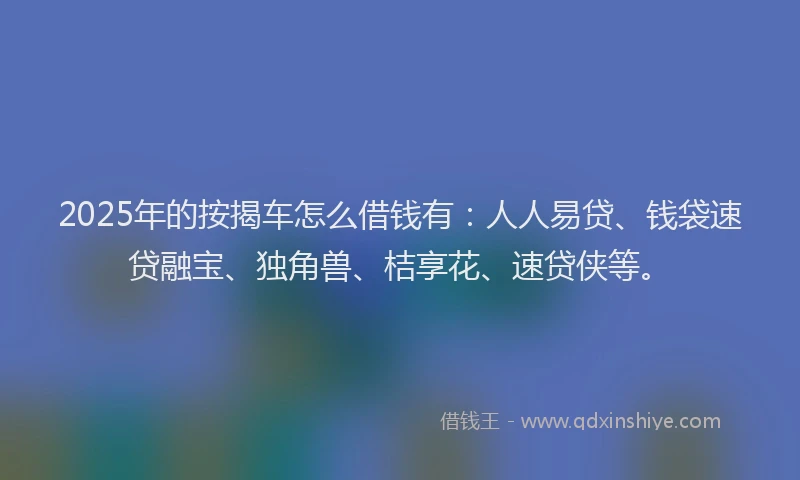 2025年的按揭车怎么借钱有：人人易贷、钱袋速贷融宝、独角兽、桔享花、速贷侠等。