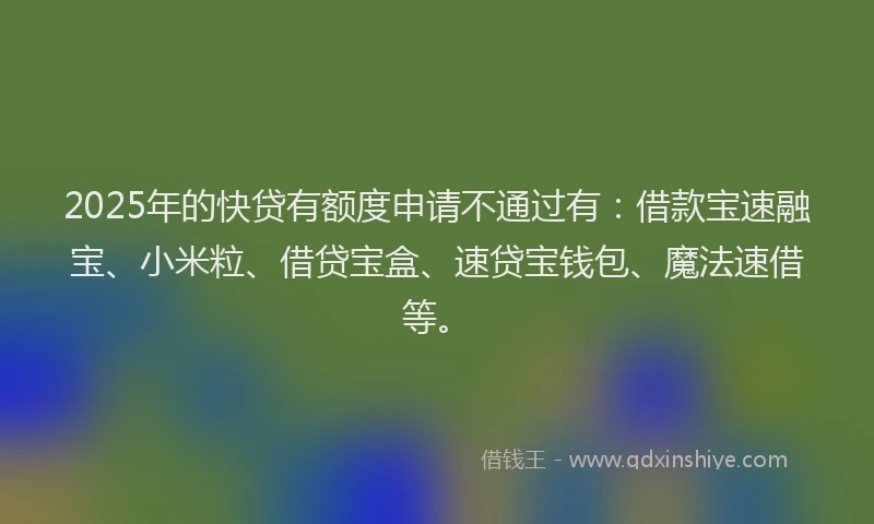2025年的快贷有额度申请不通过有：借款宝速融宝、小米粒、借贷宝盒、速贷宝钱包、魔法速借等。