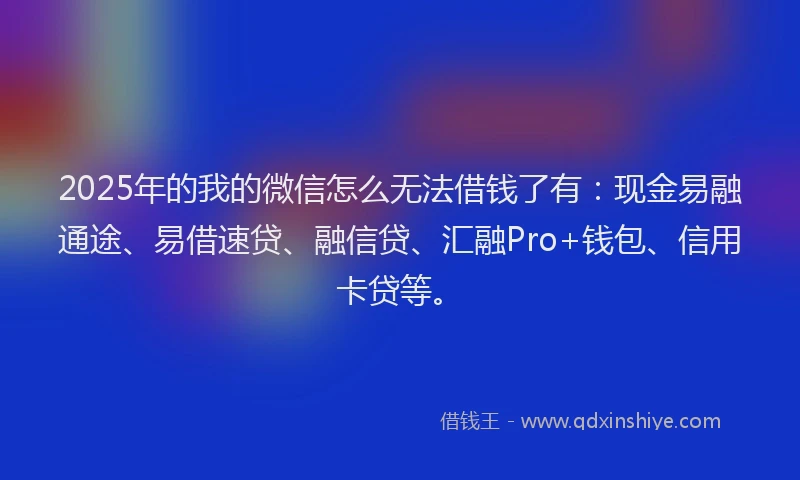 2025年的我的微信怎么无法借钱了有：现金易融通途、易借速贷、融信贷、汇融Pro+钱包、信用卡贷等。