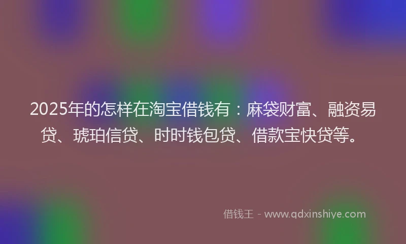 2025年的怎样在淘宝借钱有：麻袋财富、融资易贷、琥珀信贷、时时钱包贷、借款宝快贷等。