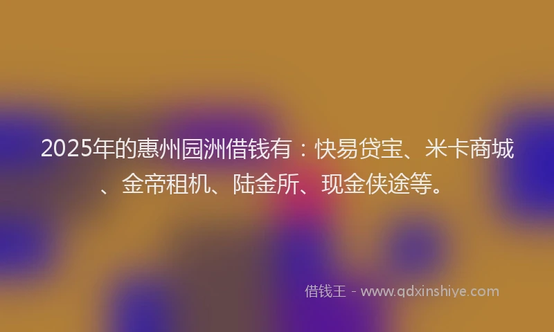 2025年的惠州园洲借钱有：快易贷宝、米卡商城、金帝租机、陆金所、现金侠途等。