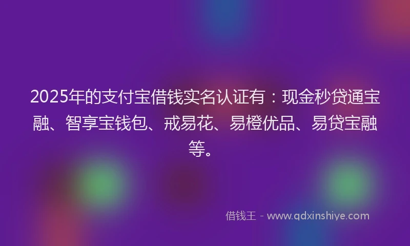 2025年的支付宝借钱实名认证有：现金秒贷通宝融、智享宝钱包、戒易花、易橙优品、易贷宝融等。