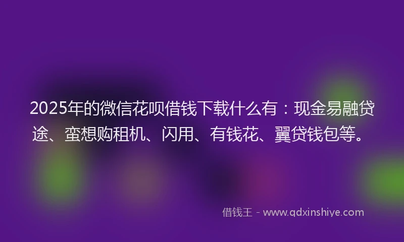 2025年的微信花呗借钱下载什么有：现金易融贷途、蛮想购租机、闪用、有钱花、翼贷钱包等。
