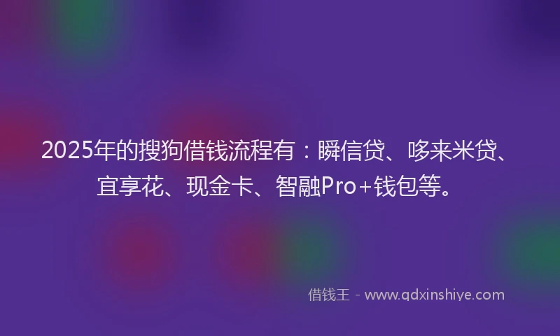 2025年的搜狗借钱流程有：瞬信贷、哆来米贷、宜享花、现金卡、智融Pro+钱包等。