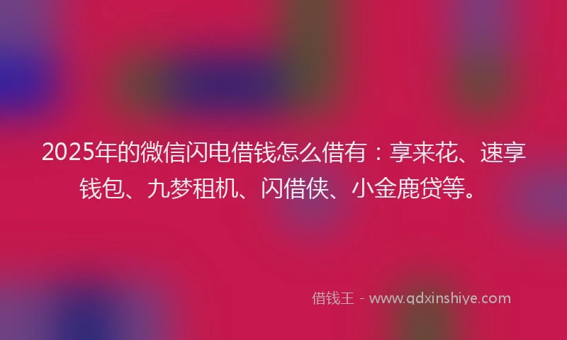 2025年的微信闪电借钱怎么借有：享来花、速享钱包、九梦租机、闪借侠、小金鹿贷等。