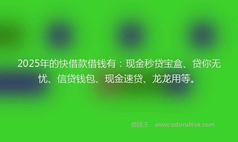 2025年的快借款借钱有：现金秒贷宝盒、贷你无忧、信贷钱包、现金速贷、龙龙用等。