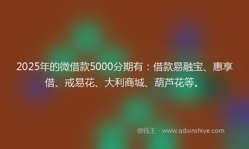 2025年的微借款5000分期有：借款易融宝、惠享借、戒易花、大利商城、葫芦花等。