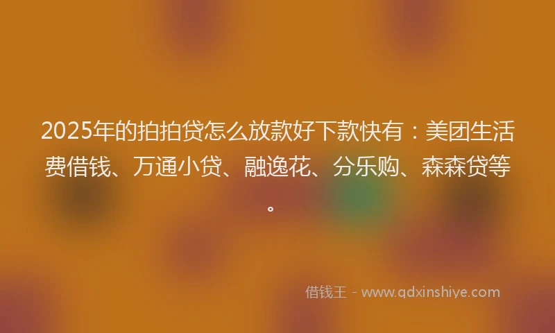 2025年的拍拍贷怎么放款好下款快有：美团生活费借钱、万通小贷、融逸花、分乐购、森森贷等。