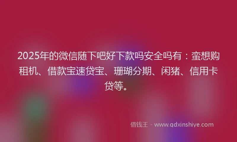 2025年的微信随下吧好下款吗安全吗有：蛮想购租机、借款宝速贷宝、珊瑚分期、闲猪、信用卡贷等。