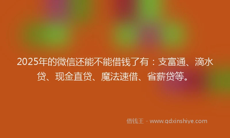 2025年的微信还能不能借钱了有：支富通、滴水贷、现金直贷、魔法速借、省薪贷等。