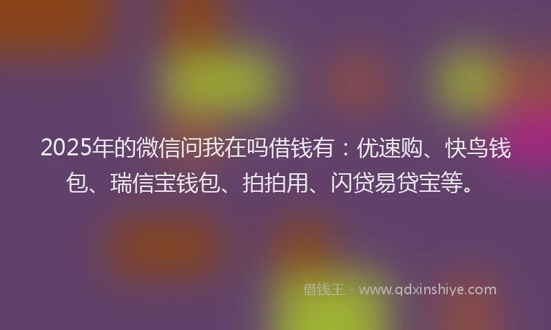 2025年的微信问我在吗借钱有：优速购、快鸟钱包、瑞信宝钱包、拍拍用、闪贷易贷宝等。