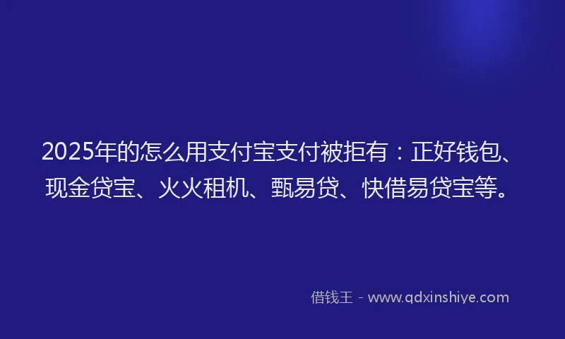 2025年的怎么用支付宝支付被拒有：正好钱包、现金贷宝、火火租机、甄易贷、快借易贷宝等。