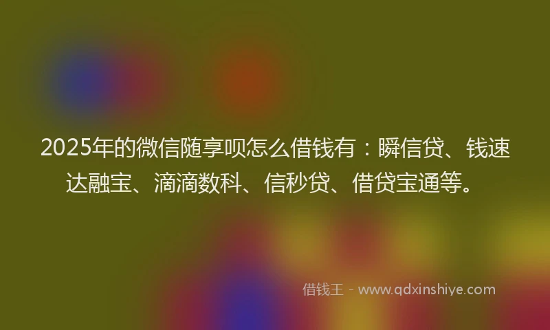 2025年的微信随享呗怎么借钱有：瞬信贷、钱速达融宝、滴滴数科、信秒贷、借贷宝通等。