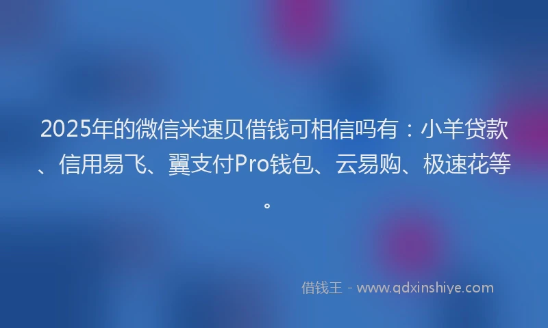 2025年的微信米速贝借钱可相信吗有：小羊贷款、信用易飞、翼支付Pro钱包、云易购、极速花等。
