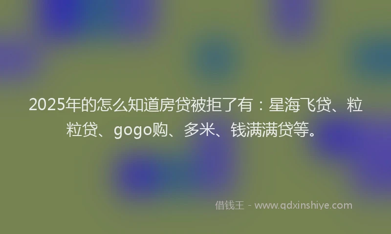 2025年的怎么知道房贷被拒了有：星海飞贷、粒粒贷、gogo购、多米、钱满满贷等。
