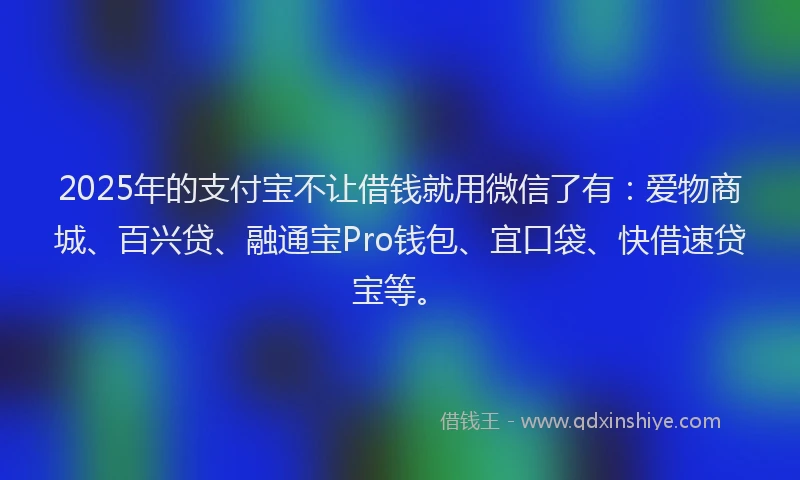 2025年的支付宝不让借钱就用微信了有：爱物商城、百兴贷、融通宝Pro钱包、宜口袋、快借速贷宝等。