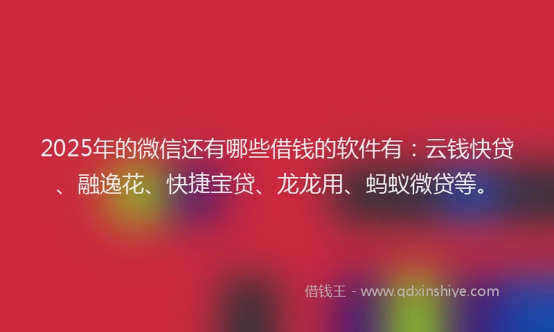 2025年的微信还有哪些借钱的软件有：云钱快贷、融逸花、快捷宝贷、龙龙用、蚂蚁微贷等。