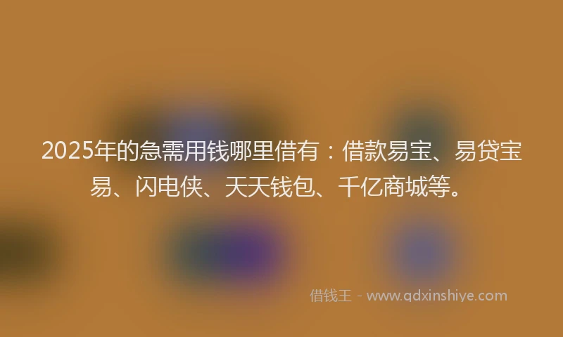 2025年的急需用钱哪里借有：借款易宝、易贷宝易、闪电侠、天天钱包、千亿商城等。