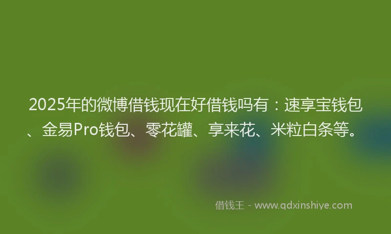 2025年的微博借钱现在好借钱吗有：速享宝钱包、金易Pro钱包、零花罐、享来花、米粒白条等。