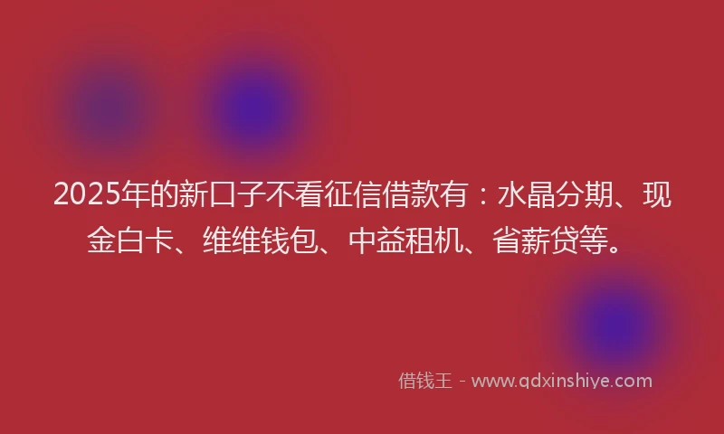 2025年的新口子不看征信借款有：水晶分期、现金白卡、维维钱包、中益租机、省薪贷等。
