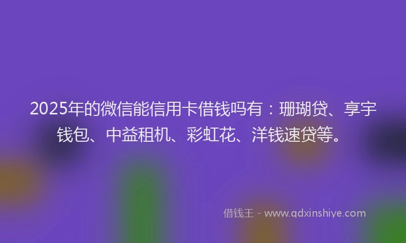2025年的微信能信用卡借钱吗有：珊瑚贷、享宇钱包、中益租机、彩虹花、洋钱速贷等。