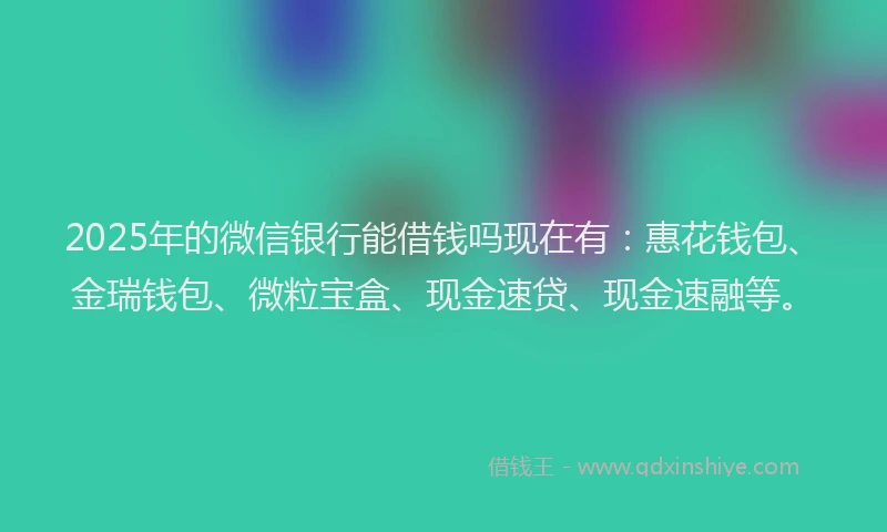 2025年的微信银行能借钱吗现在有：惠花钱包、金瑞钱包、微粒宝盒、现金速贷、现金速融等。