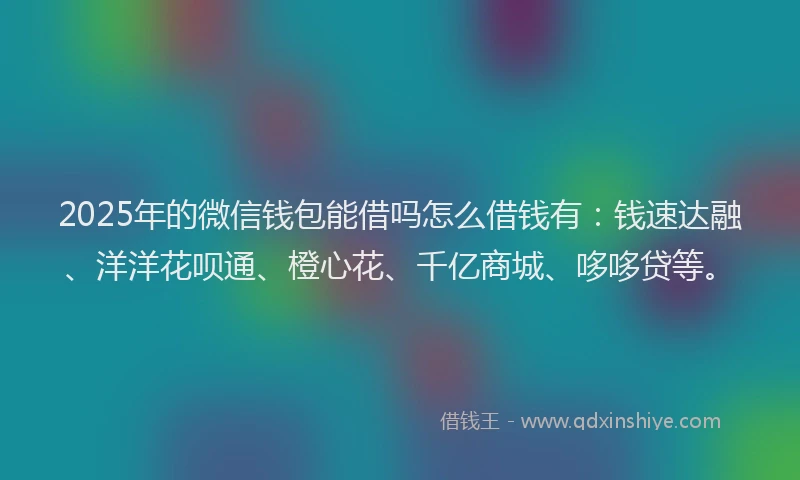 2025年的微信钱包能借吗怎么借钱有：钱速达融、洋洋花呗通、橙心花、千亿商城、哆哆贷等。