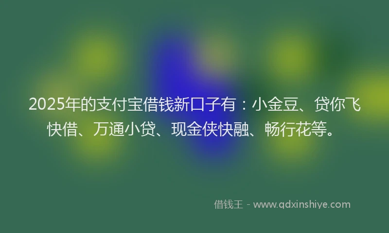 2025年的支付宝借钱新口子有：小金豆、贷你飞快借、万通小贷、现金侠快融、畅行花等。