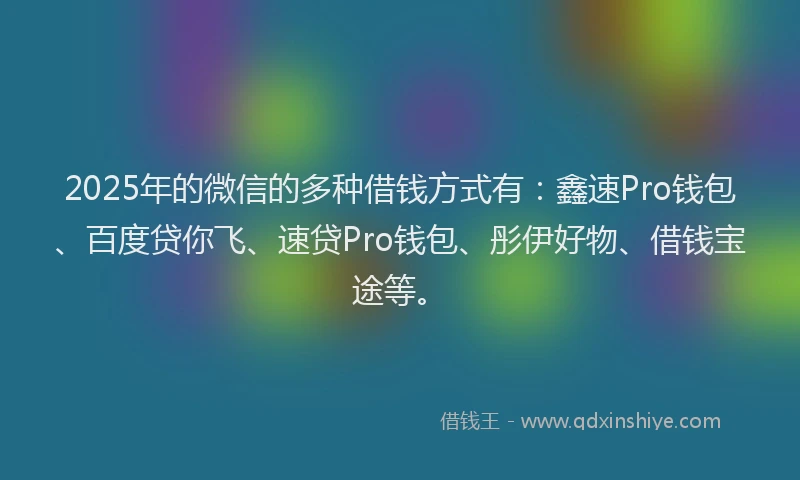 2025年的微信的多种借钱方式有：鑫速Pro钱包、百度贷你飞、速贷Pro钱包、彤伊好物、借钱宝途等。