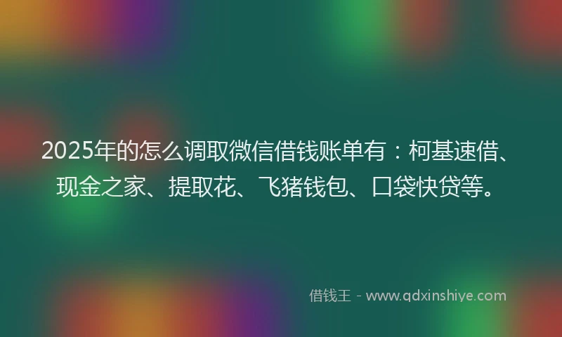 2025年的怎么调取微信借钱账单有：柯基速借、现金之家、提取花、飞猪钱包、口袋快贷等。