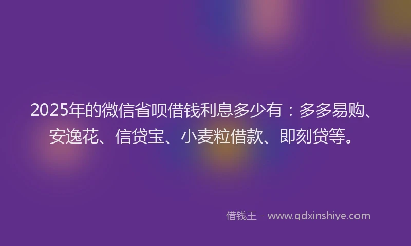 2025年的微信省呗借钱利息多少有：多多易购、安逸花、信贷宝、小麦粒借款、即刻贷等。