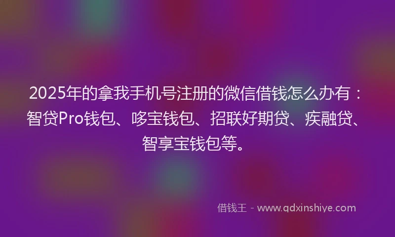 2025年的拿我手机号注册的微信借钱怎么办有：智贷Pro钱包、哆宝钱包、招联好期贷、疾融贷、智享宝钱包等。