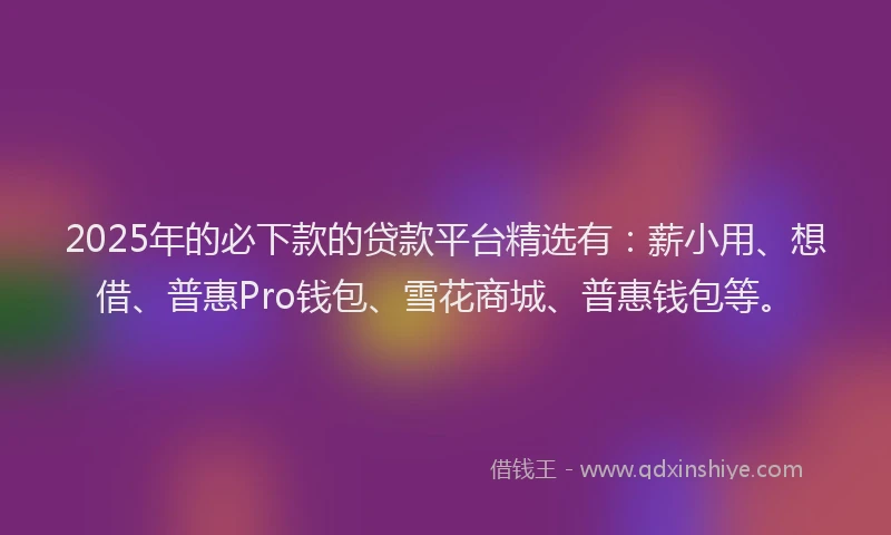 2025年的必下款的贷款平台精选有：薪小用、想借、普惠Pro钱包、雪花商城、普惠钱包等。