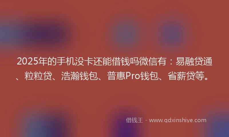 2025年的手机没卡还能借钱吗微信有：易融贷通、粒粒贷、浩瀚钱包、普惠Pro钱包、省薪贷等。
