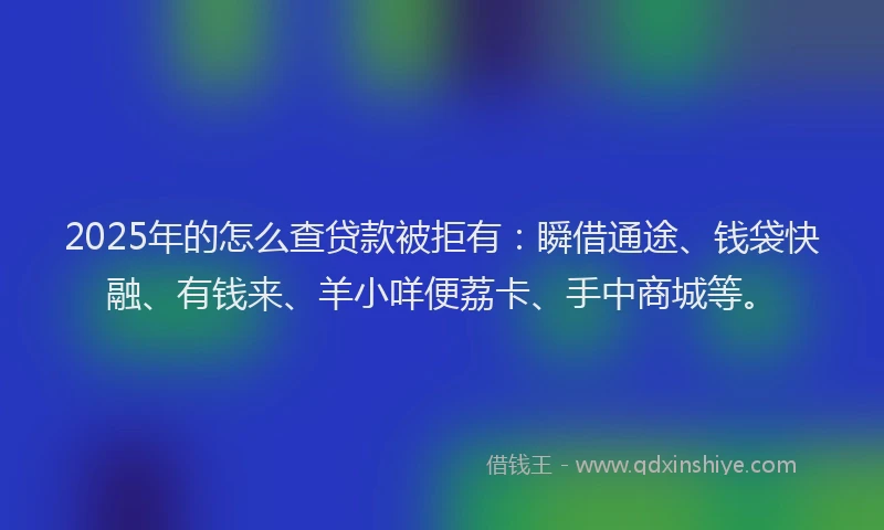 2025年的怎么查贷款被拒有：瞬借通途、钱袋快融、有钱来、羊小咩便荔卡、手中商城等。