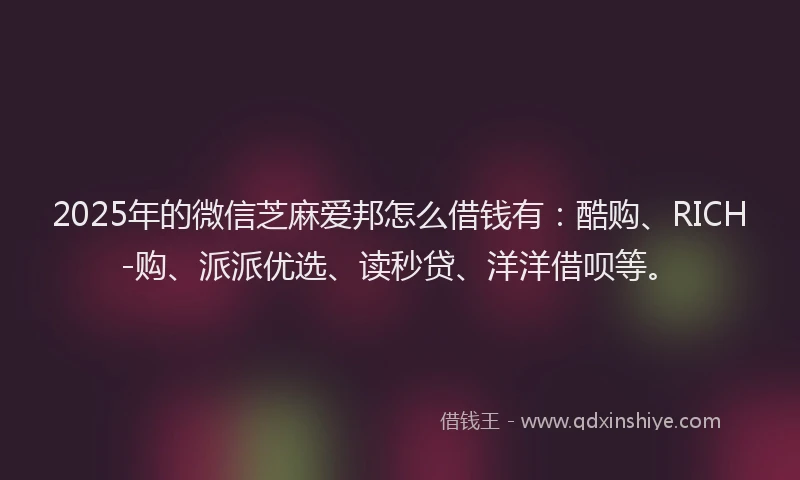2025年的微信芝麻爱邦怎么借钱有：酷购、RICH-购、派派优选、读秒贷、洋洋借呗等。