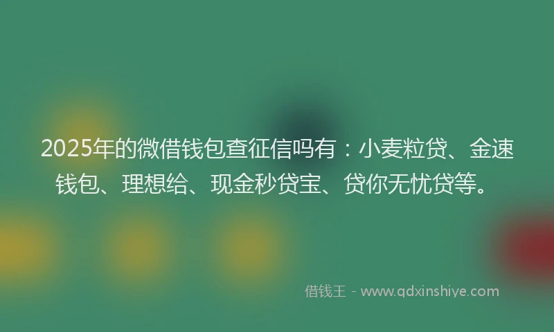 2025年的微借钱包查征信吗有：小麦粒贷、金速钱包、理想给、现金秒贷宝、贷你无忧贷等。