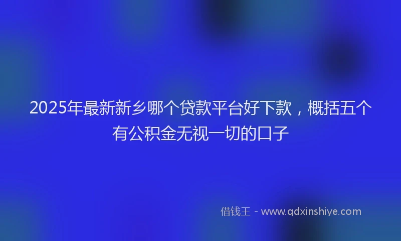 2025年最新新乡哪个贷款平台好下款，概括五个有公积金无视一切的口子