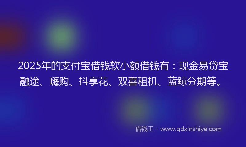 2025年的支付宝借钱软小额借钱有：现金易贷宝融途、嗨购、抖享花、双喜租机、蓝鲸分期等。