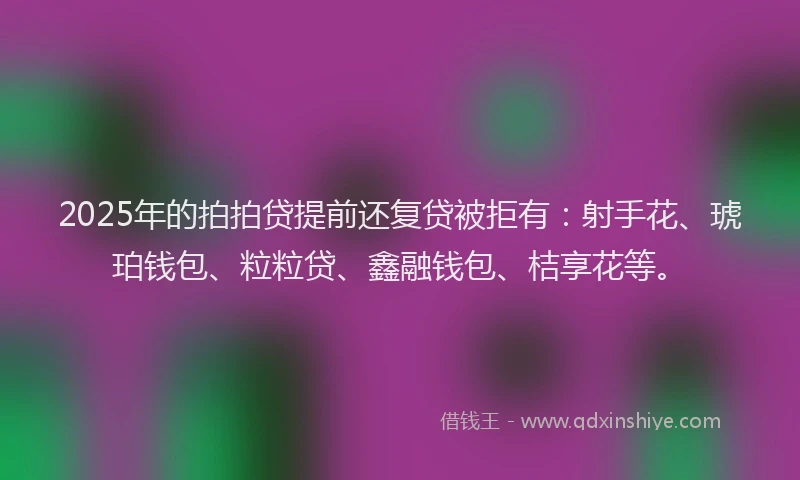2025年的拍拍贷提前还复贷被拒有：射手花、琥珀钱包、粒粒贷、鑫融钱包、桔享花等。