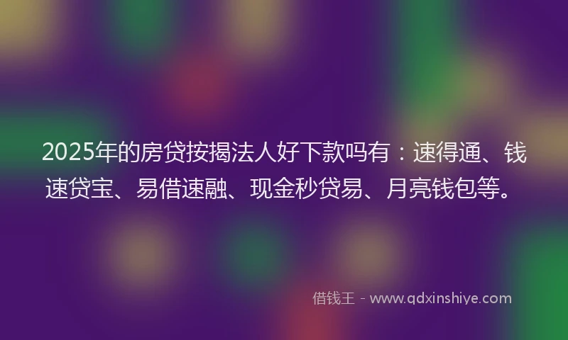 2025年的房贷按揭法人好下款吗有：速得通、钱速贷宝、易借速融、现金秒贷易、月亮钱包等。