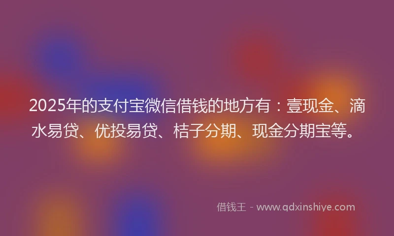 2025年的支付宝微信借钱的地方有：壹现金、滴水易贷、优投易贷、桔子分期、现金分期宝等。