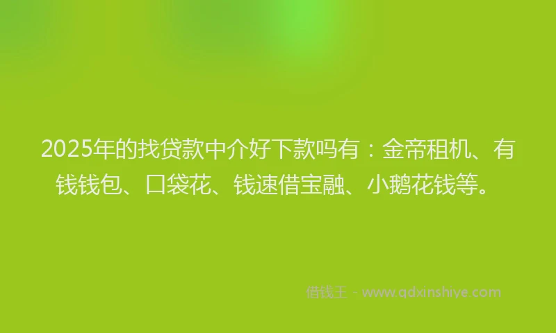 2025年的找贷款中介好下款吗有：金帝租机、有钱钱包、口袋花、钱速借宝融、小鹅花钱等。