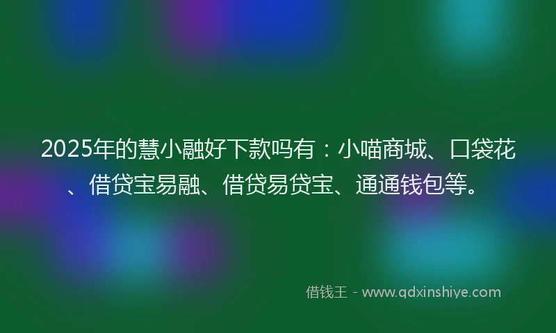 2025年的慧小融好下款吗有：小喵商城、口袋花、借贷宝易融、借贷易贷宝、通通钱包等。