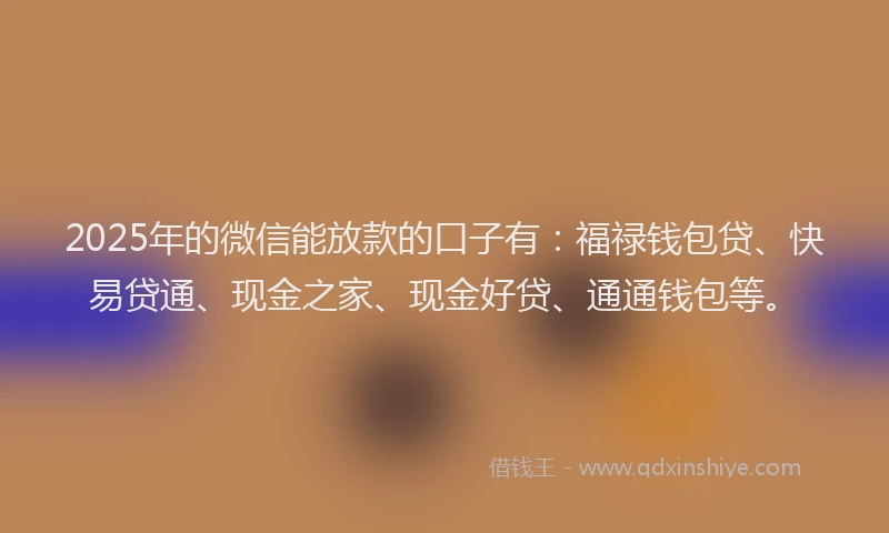 2025年的微信能放款的口子有：福禄钱包贷、快易贷通、现金之家、现金好贷、通通钱包等。