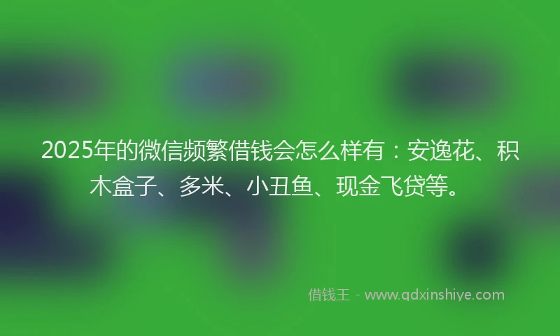 2025年的微信频繁借钱会怎么样有：安逸花、积木盒子、多米、小丑鱼、现金飞贷等。