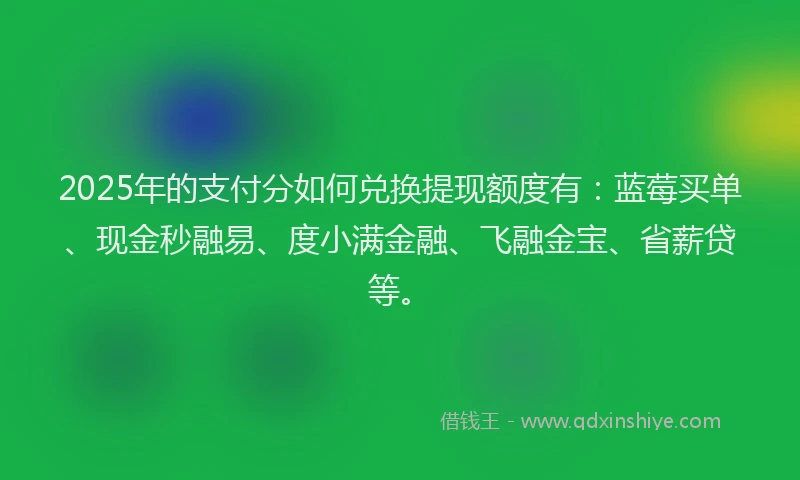 2025年的支付分如何兑换提现额度有：蓝莓买单、现金秒融易、度小满金融、飞融金宝、省薪贷等。