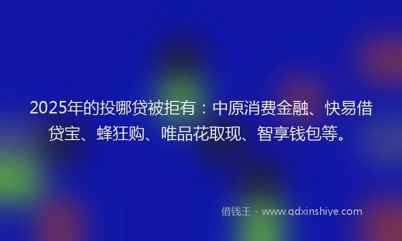 2025年的投哪贷被拒有：中原消费金融、快易借贷宝、蜂狂购、唯品花取现、智享钱包等。